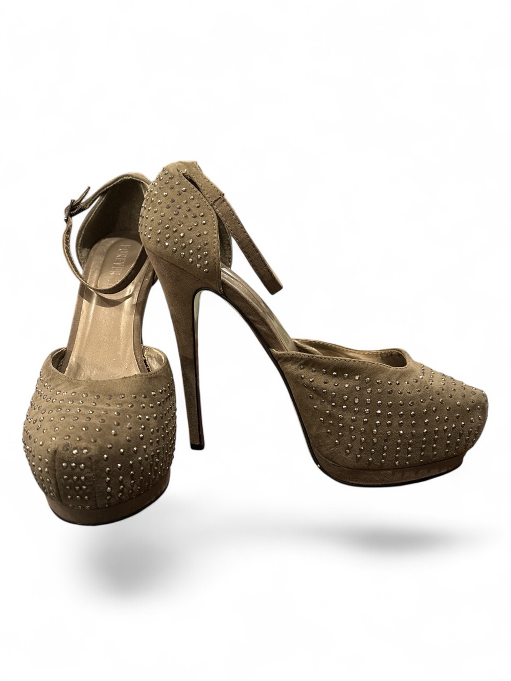 Forever 21 Taupe Studded Platform Ankle-Strap Stiletto Heels, SZ. 8